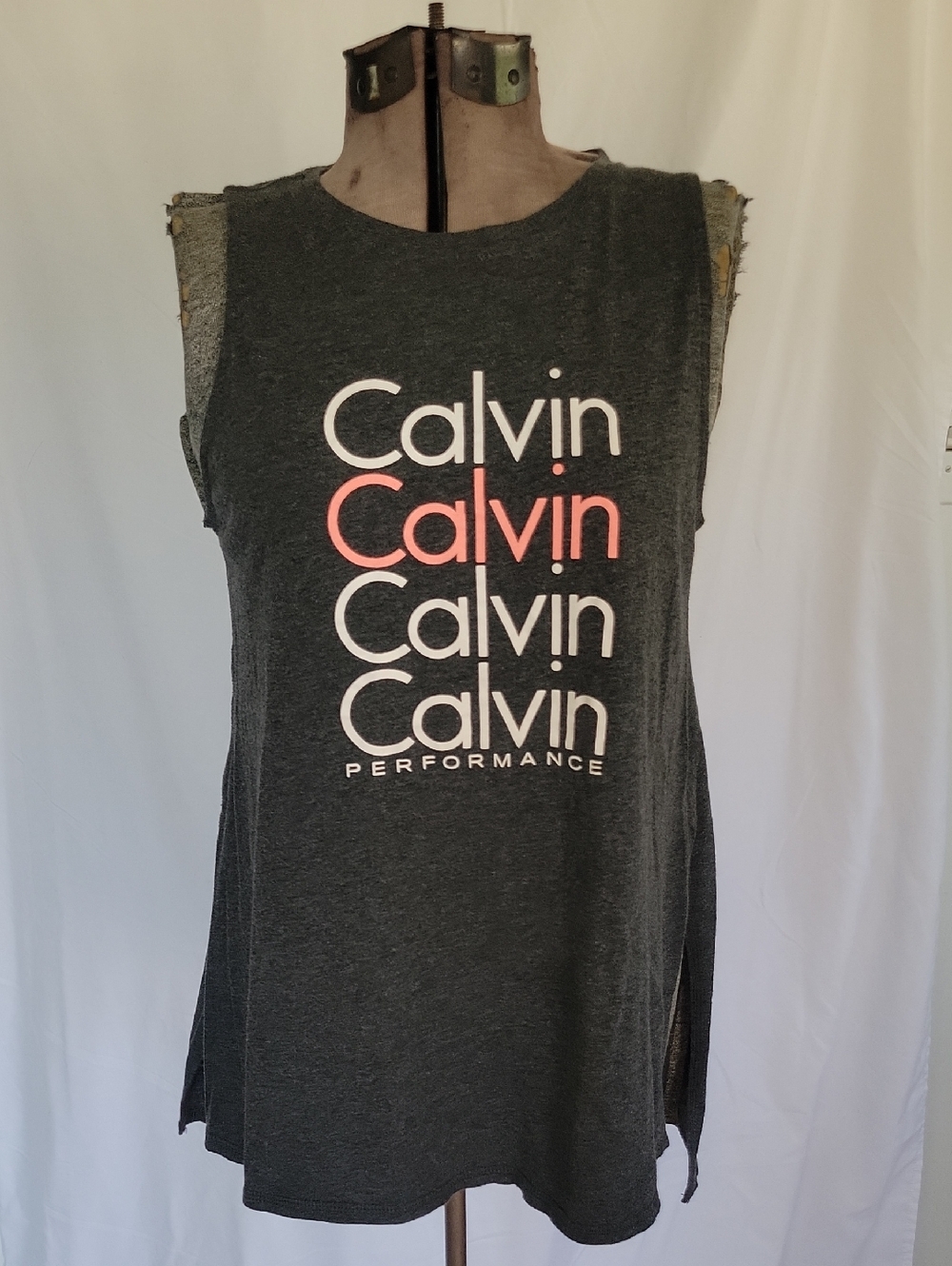 Calvin Klein Performance Logo Tank Top, Medium, Gray/Pink/White